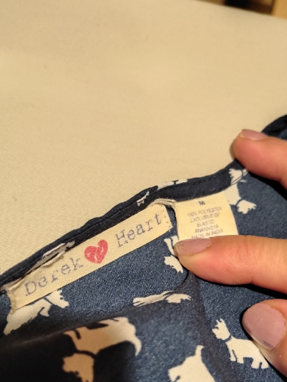 Derek Heart Navy V-Neck Smocked Waist Mini Dress with White Dog Print - Picture 9 of 11
